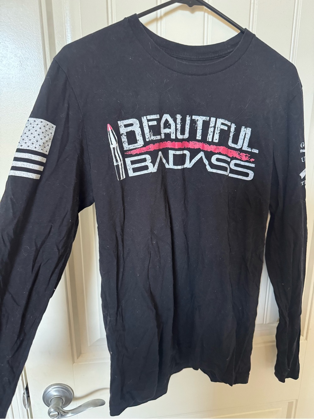 Grunt Style Black Shirt with White Print and Pink Stripe